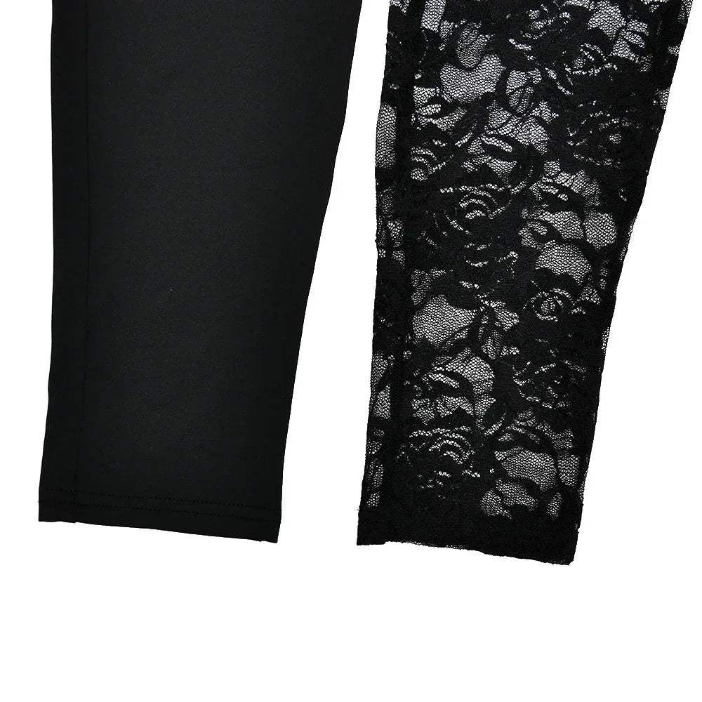 Port Chester Long Sleeve Lace Patchwork Square Collar Sexy Jumpsuits
