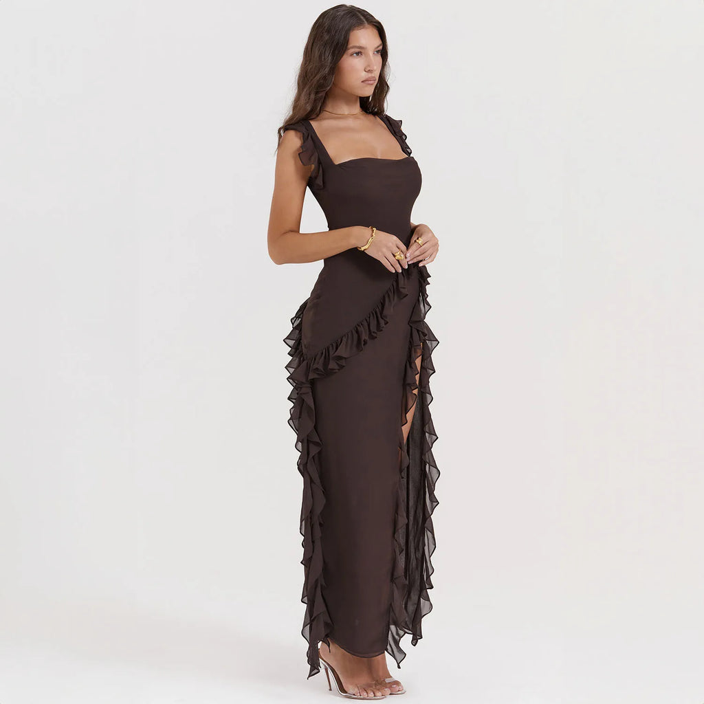 Bonao Elegant Long Backlesss Sexy High Slit Streamer Party Dress