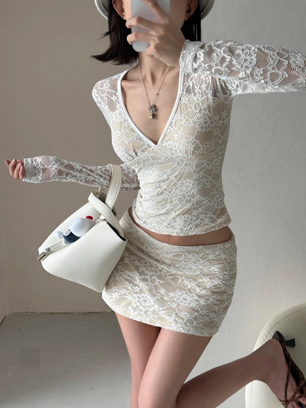 Dinorah Sexy Pure Desire Lace Base Two-Piece Sets