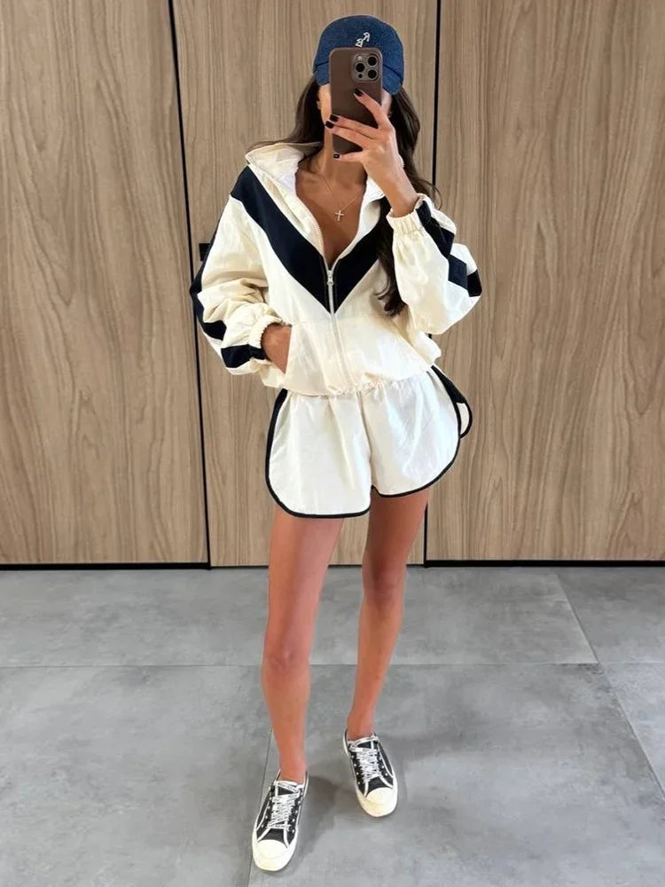 Rita Long Sleeve Zipper Ruched Loose Two Piece Sets