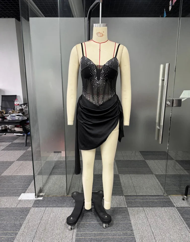 Mapleton Rhinestones Mesh Tunic Sleeveless Split Bodycon Midi Maxi