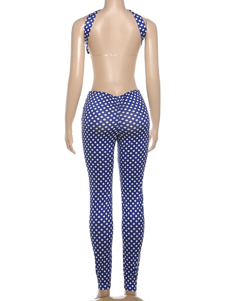 Cromwell Sexy Backless Halter Tank Matching Streetwear Stretch Outfits Set