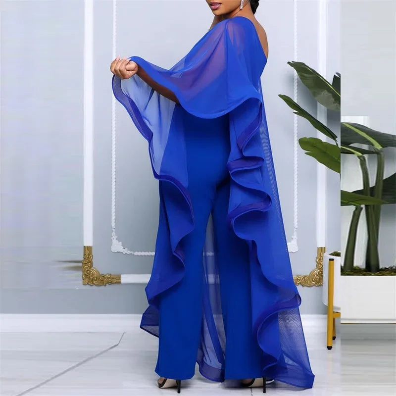 Oldwick Elegant Chiffon One Shoulder Wide Leg Jumpsuit