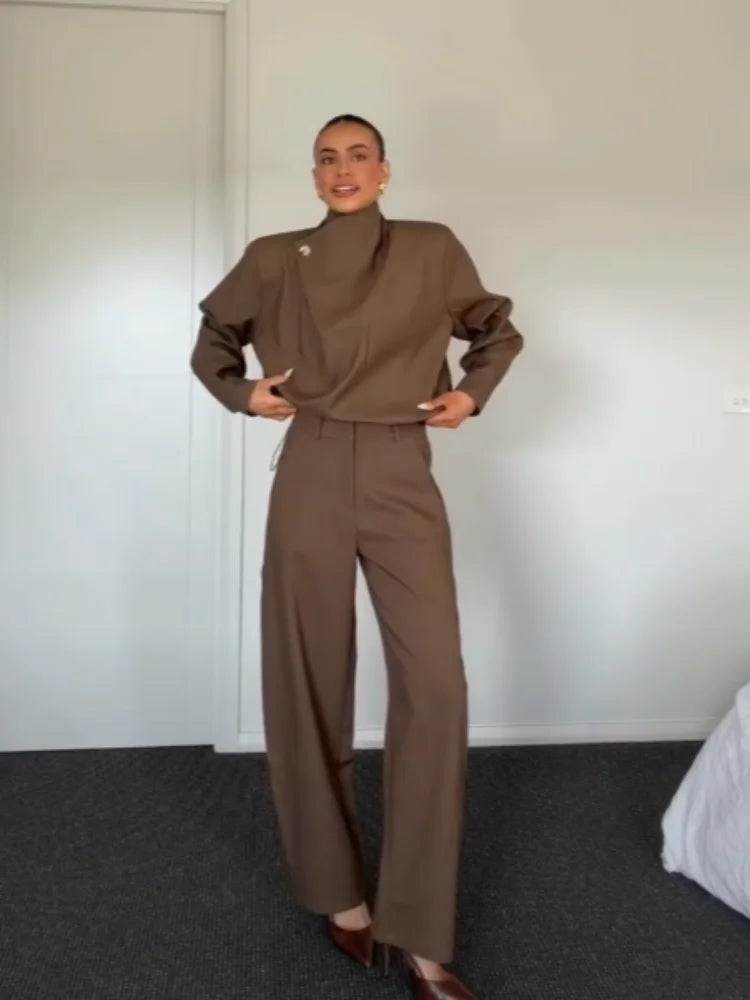 Ashley Minimalist Lapel Long Sleeve Two Piece Sets