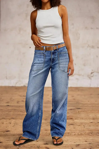 Jeans Denim Pant Women Vintage Wide Leg Long Pants Casual Loose High Waist Straight