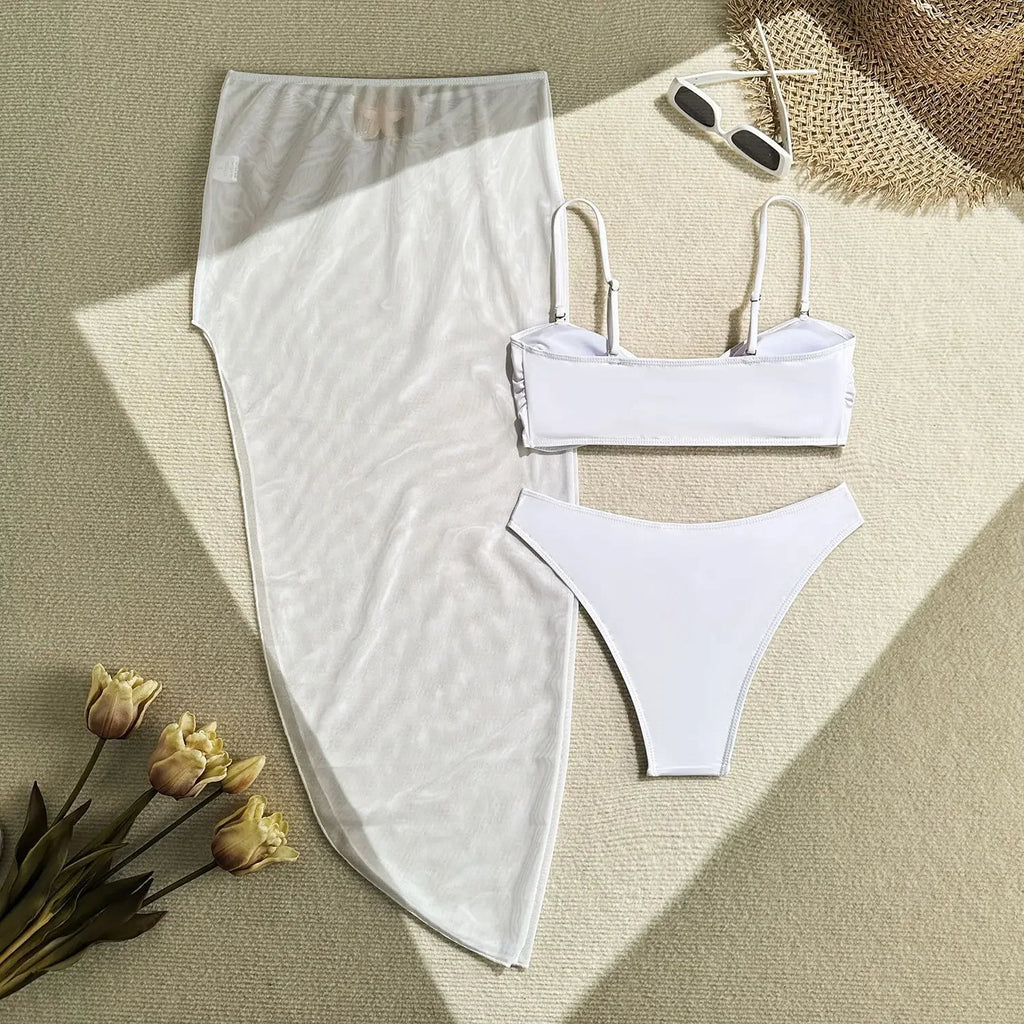 Peconic Starfish Ornament Push Up High Waist Swimsuit Beach Bathing Tree Pieces Set