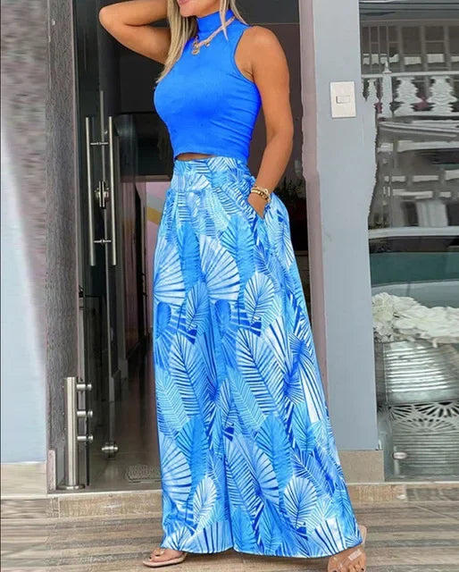 Judith Fashion Printing Casual Solid Two Piece Set