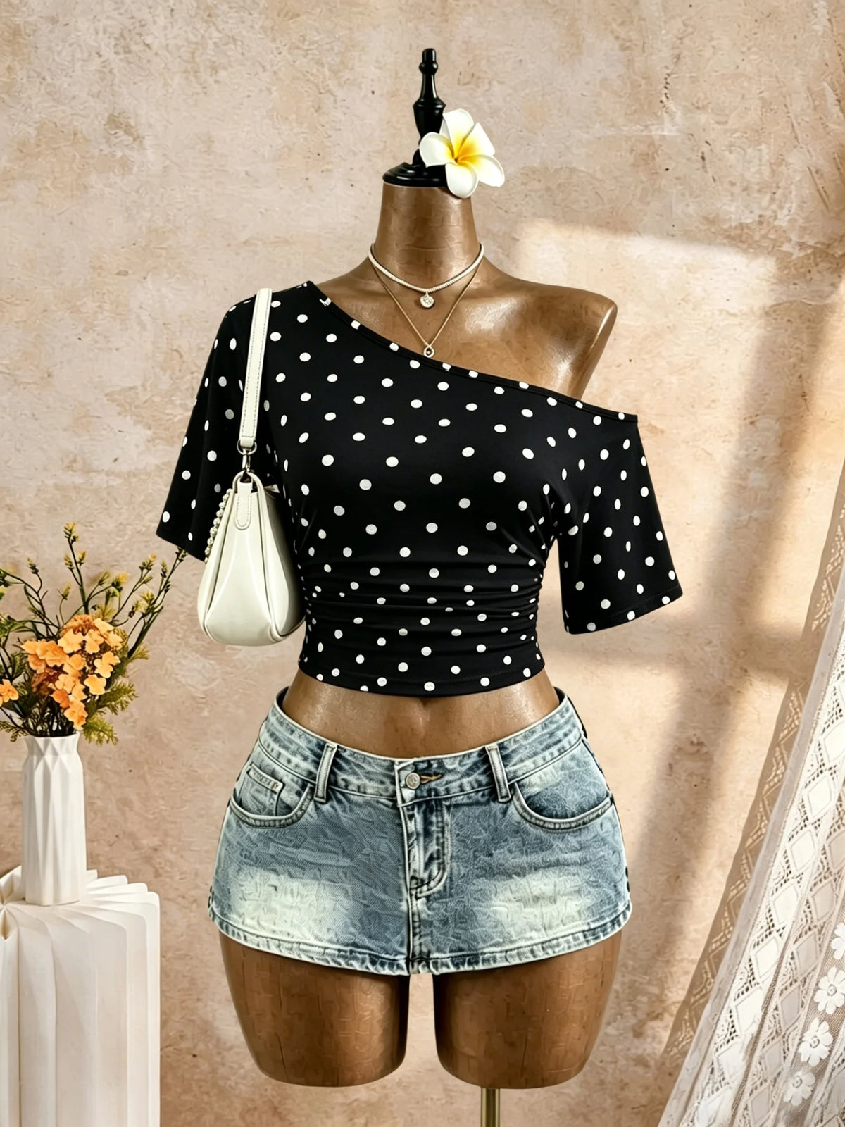 Women One Shoulder Sleeve Side Going Out