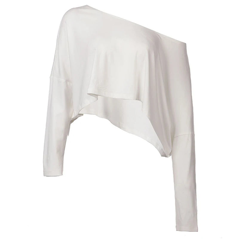 Mercury Streetwear Off Shoulder Crop White Long Sleeve Loose Tops