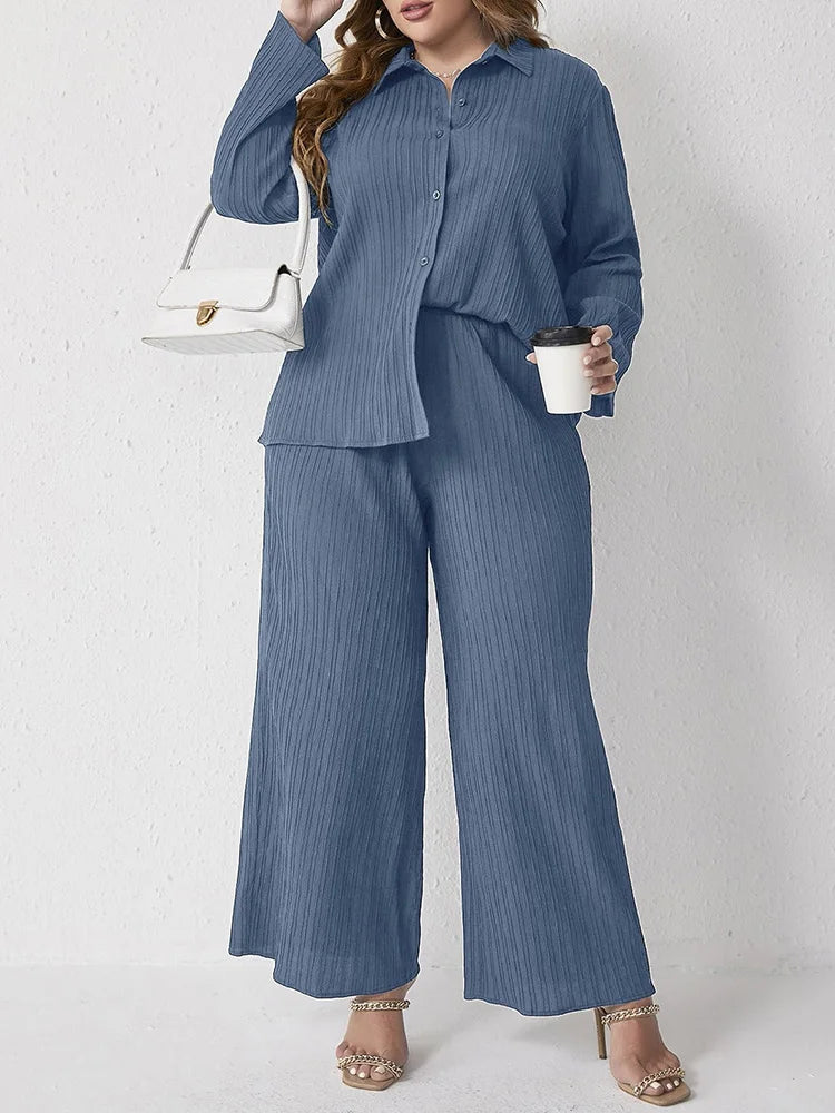 Rosaura Long Sleeve Loose Plus Size Two Piece Sets