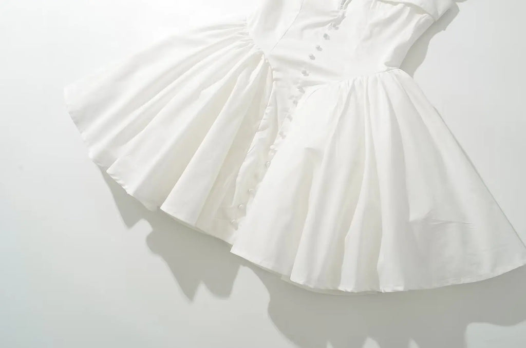 Keasbey Fit Flare White Short Sleeve Low Waist Elegant Party Dress