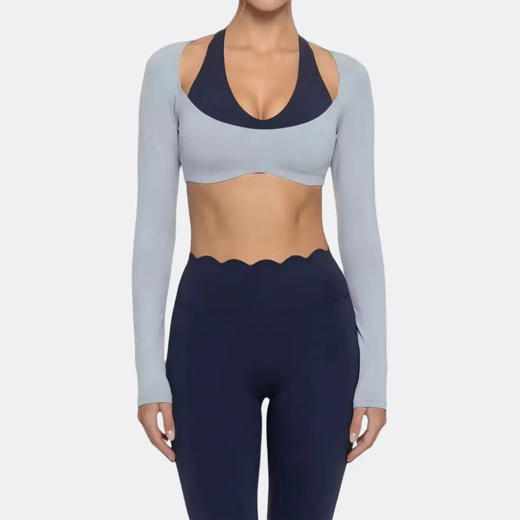 Evelyn Sports Long Sleeve Halter Neck Two Piece Sets