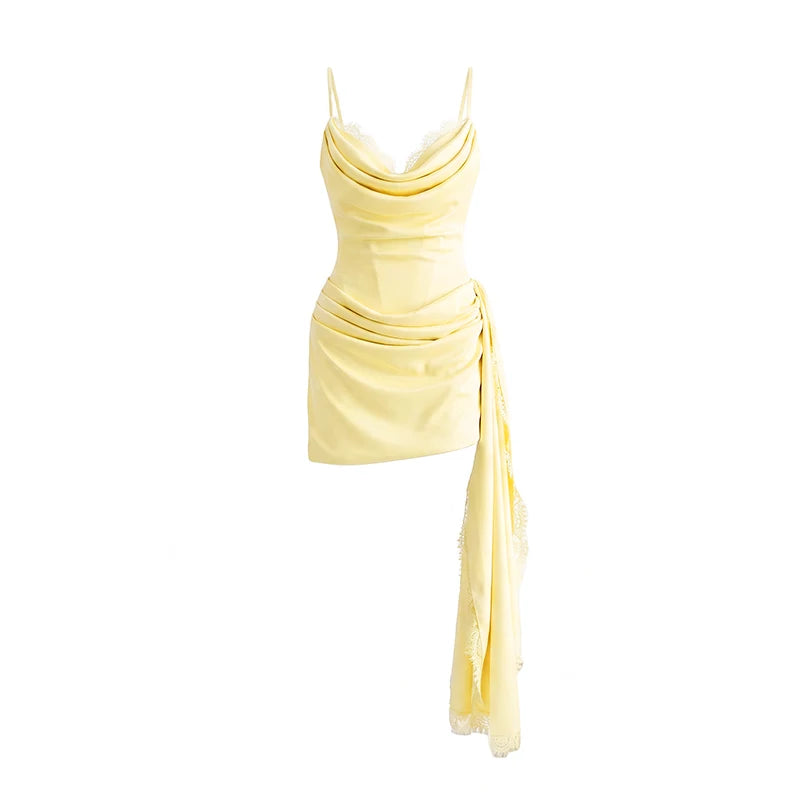 Telaby Lace Trim Patchwork Strapless Ribbon Bodycon Dress