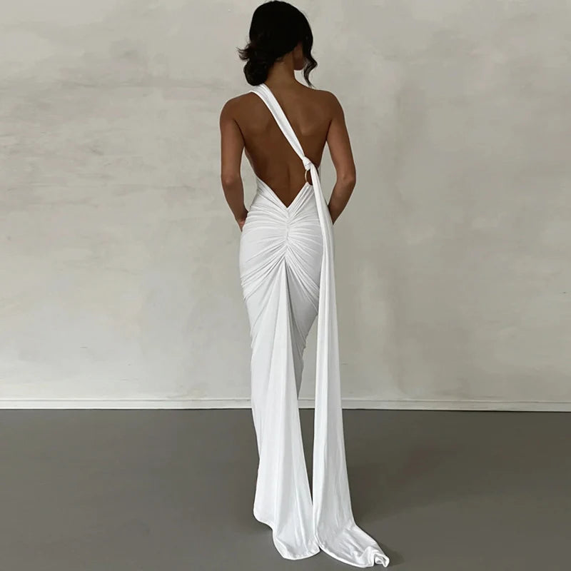 Jefferson One Shoulder Sleeveless Backless Ruched Bodycon Maxi Dress