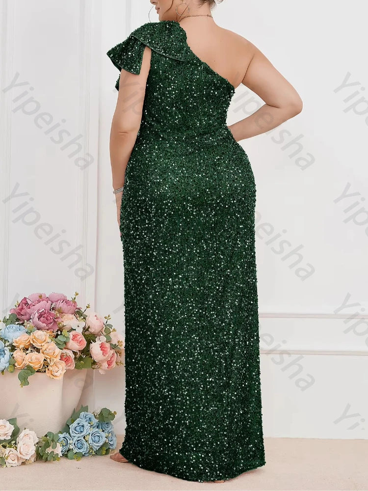 Drums One-Shoulder Sequin Evening Elegant Backless Side Slit Celebrity Dress
