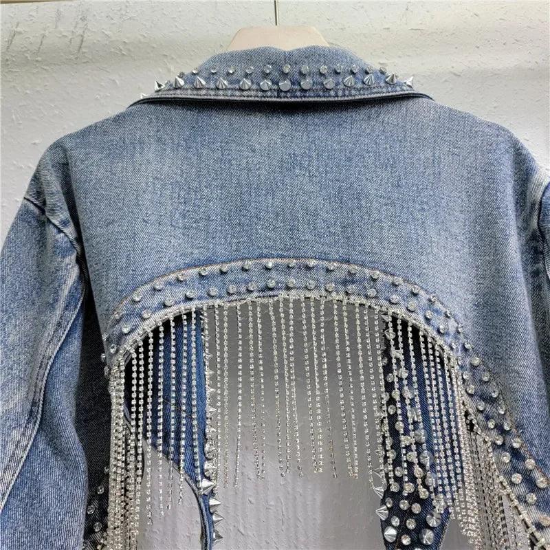 Stroadsburg Beaded Tassels Rivets Crystal Fringed Backless Cowboy Jacket