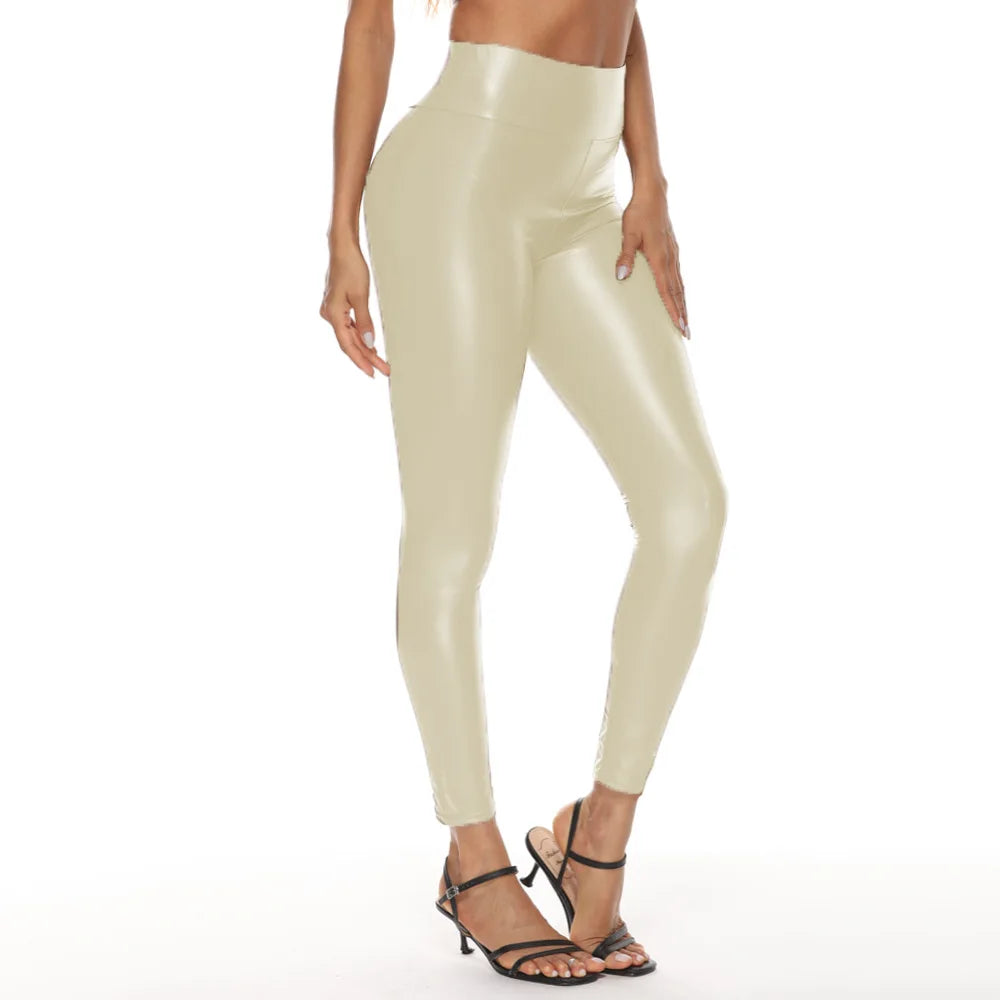 Maine Leggings Leather Large Multi Color High Waist Four Elastic Hip Lifting Pants