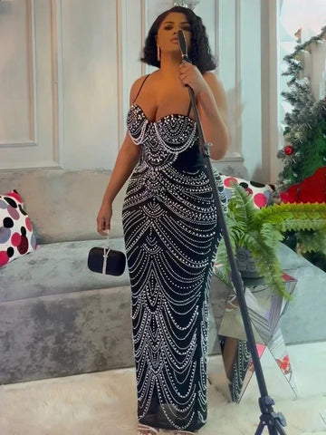 Baltimore Sparkly Crystal Rhinestone Pearl Celebrities Gown Brown Dress