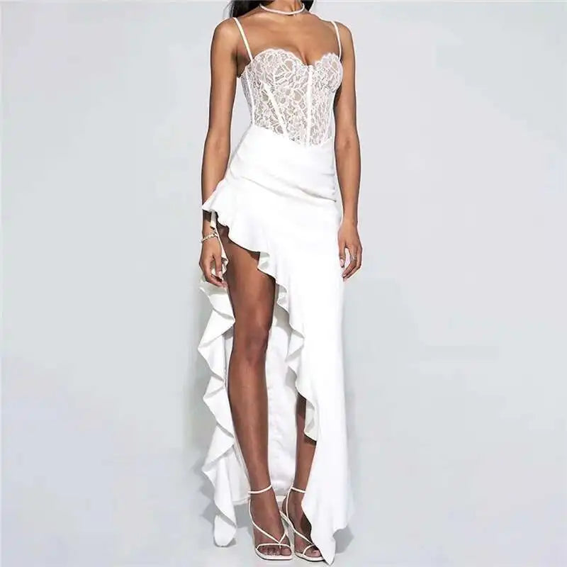 Brockville Ruffles Lace Patchwork Elegant Long Maxi Dress