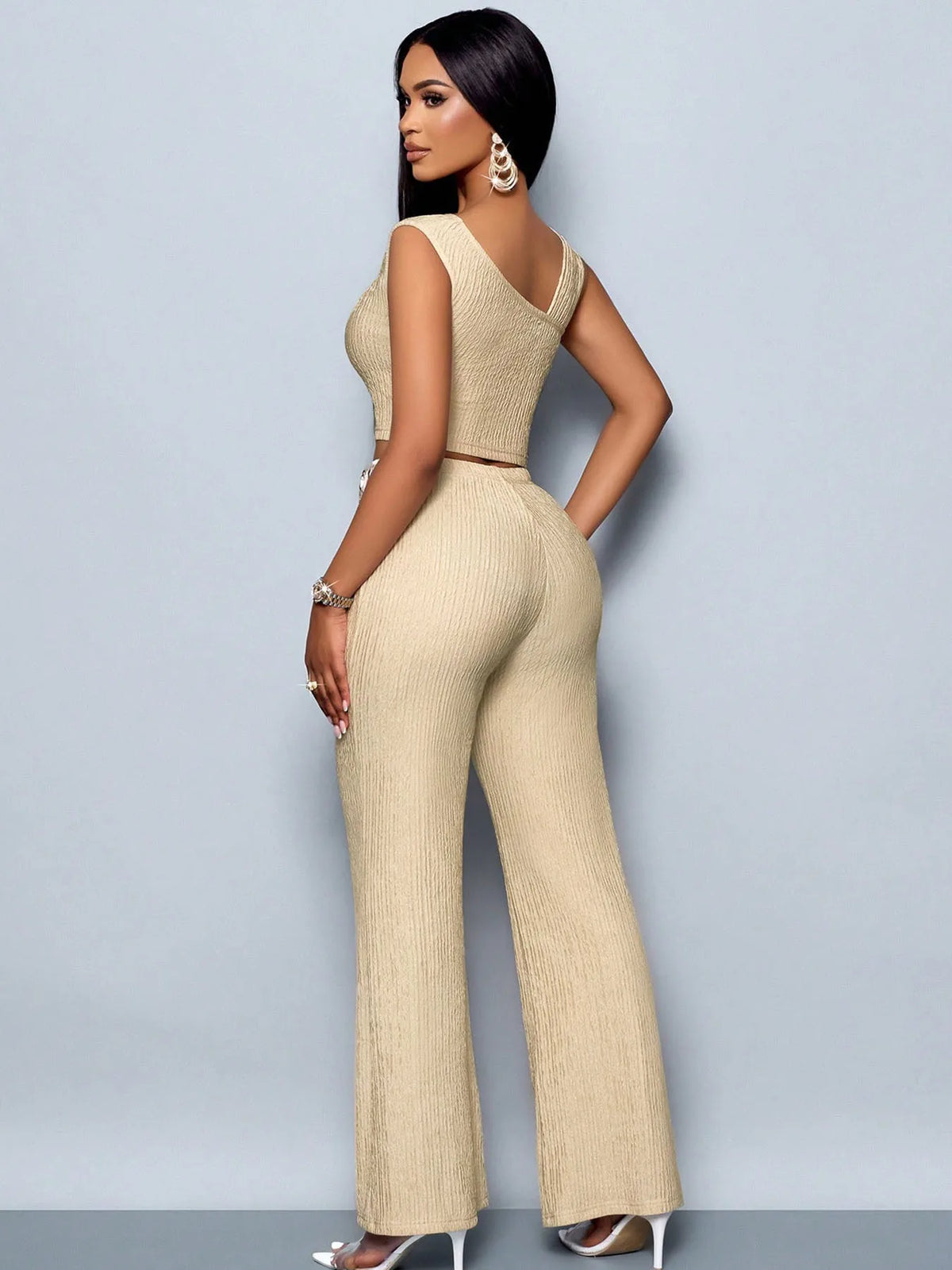Samantha Stylish Sleeveless Cropped Two Piece Sets