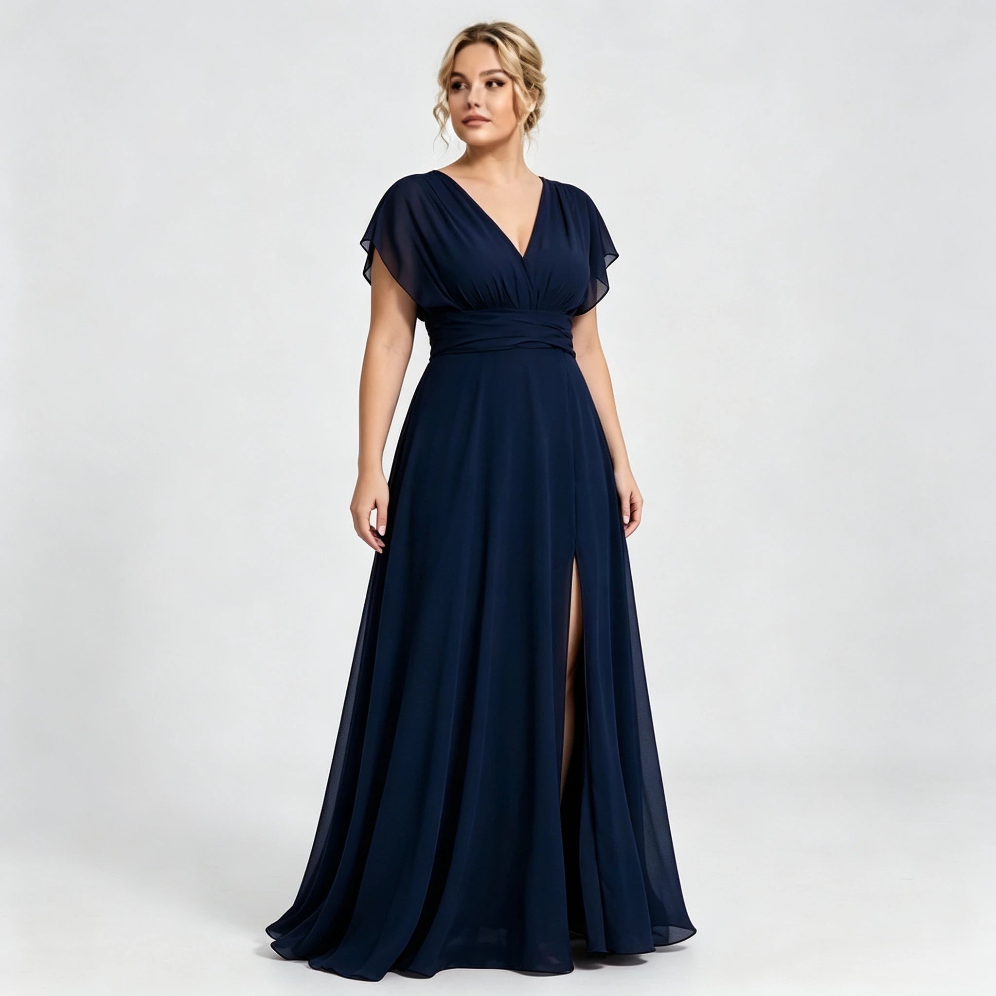 Montclair Multi Wrap Convertible Chiffon Long Bridesmaid Gown Front Split Dress
