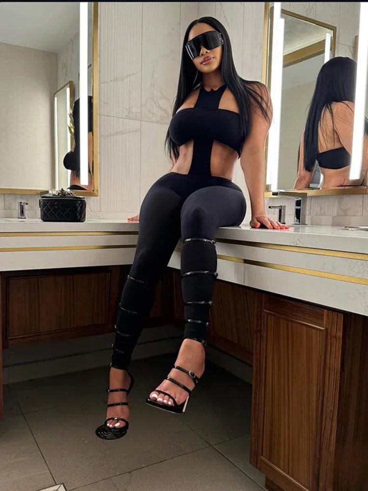 Hammonton Club Wear Halter Cross Crop Suits Baddie Outfits Two Piece Set