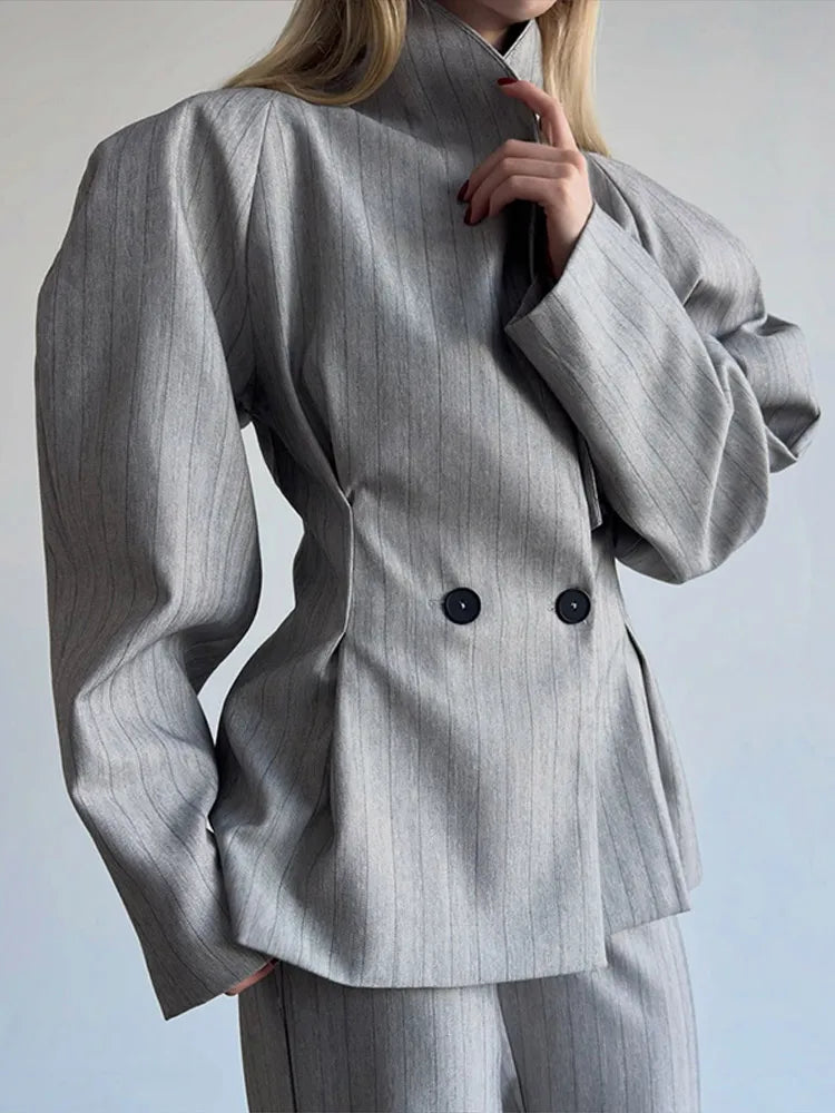 Olga Lapel Suit Set V-neck Puff Sleeve Two Piece Sets