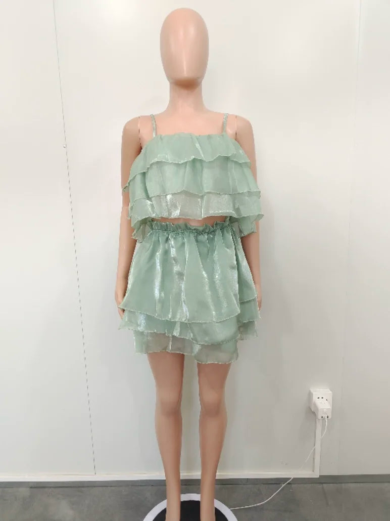 Maria Strap Cascading Ruffles Two Piece Sets
