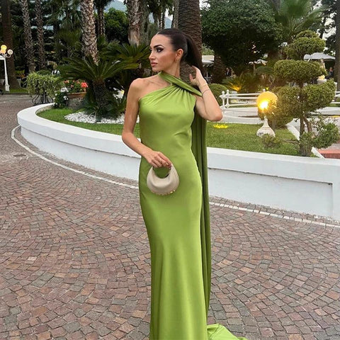 Meadville Elegant Ribbon Halter Solid Off Shoulder Sleeveless Backless Slim Maxi Dress