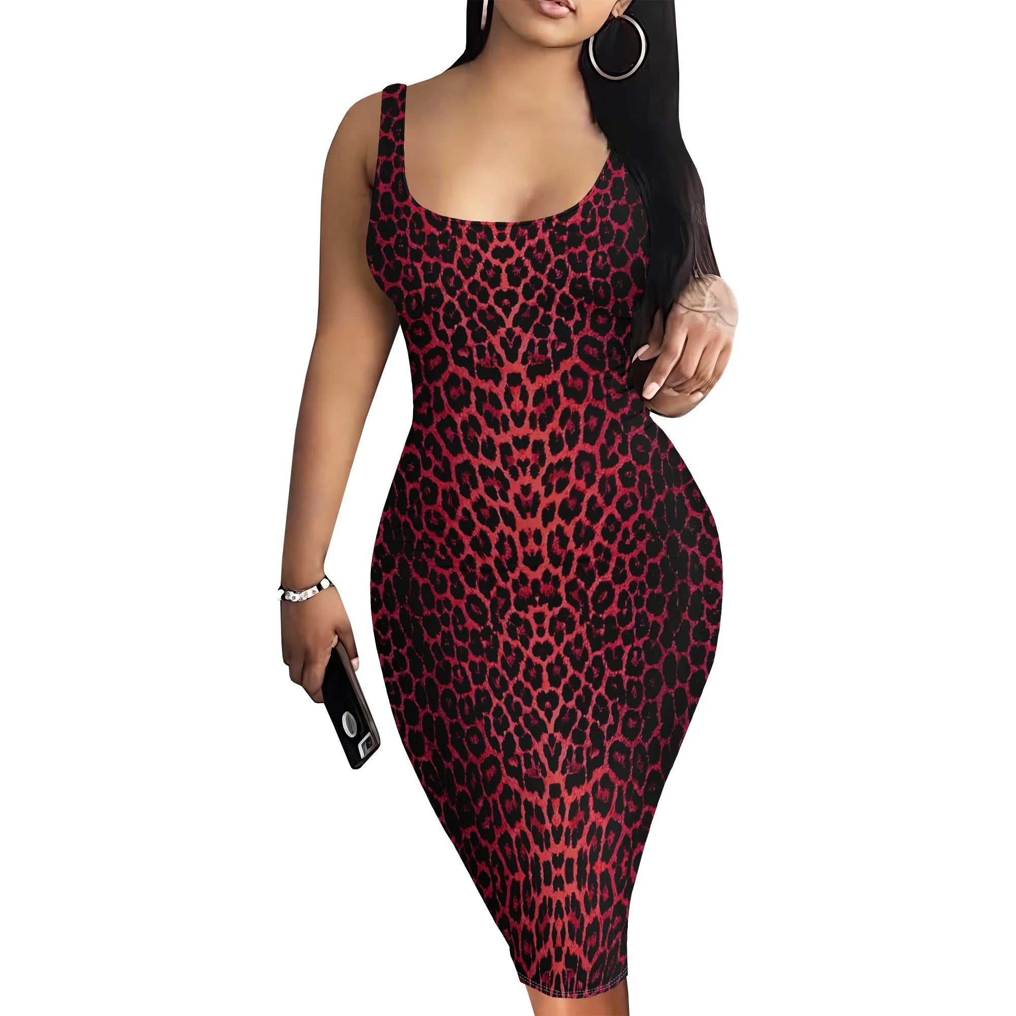 Watchung Leopard Print Sleeveless Bodycon Tank Dress Plus Size Outfits