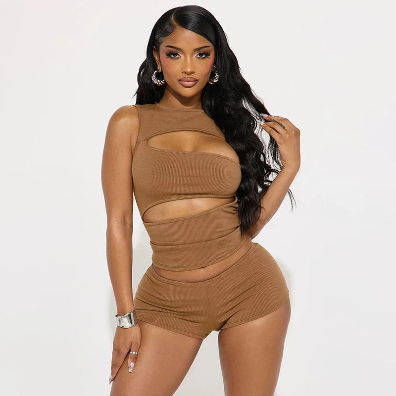 Ana Round Neck Sleeveless Cut Out Two Piece Sets