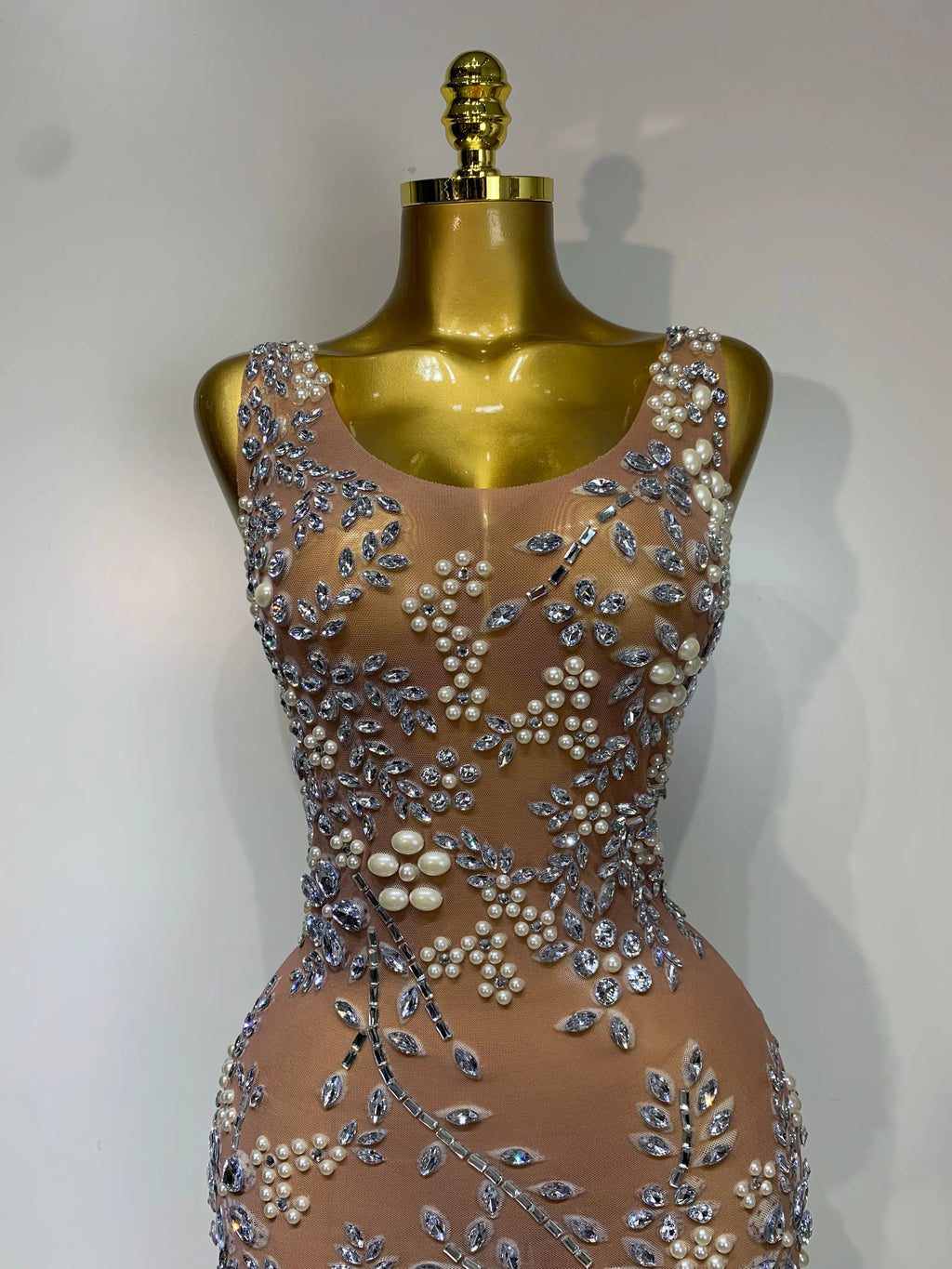 Winchester Lxury Diamonds Mesh See Through Long Elegant Dress