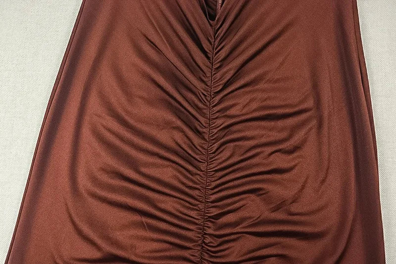Bedford Turtleneck Hollow Out Chest Wrapped Long Sleeve Pleated Bodycon Long Dress