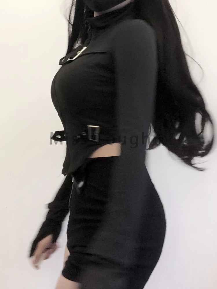 Sally Gothic Belt High Waist Vintage Two Piece Sets