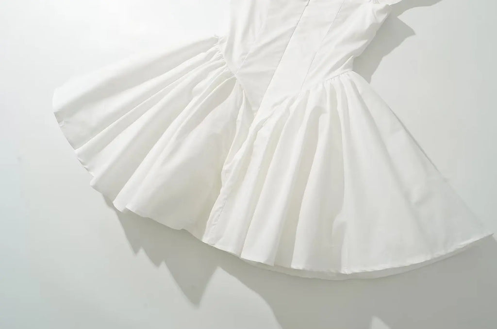 Keasbey Fit Flare White Short Sleeve Low Waist Elegant Party Dress