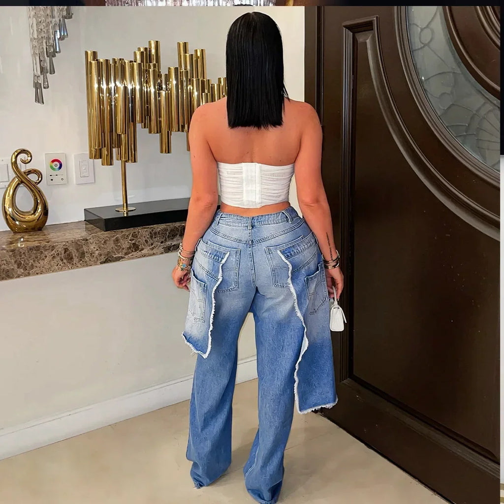 Stafford Streetwear Wide Leg Jeans Cargo High Waist Elegant High Street Denim