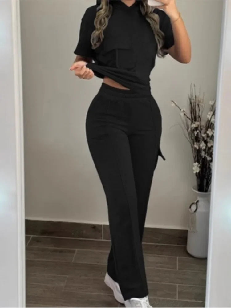 Sarah Suit Fashion Pocket Casual Elastic 2-piece Set