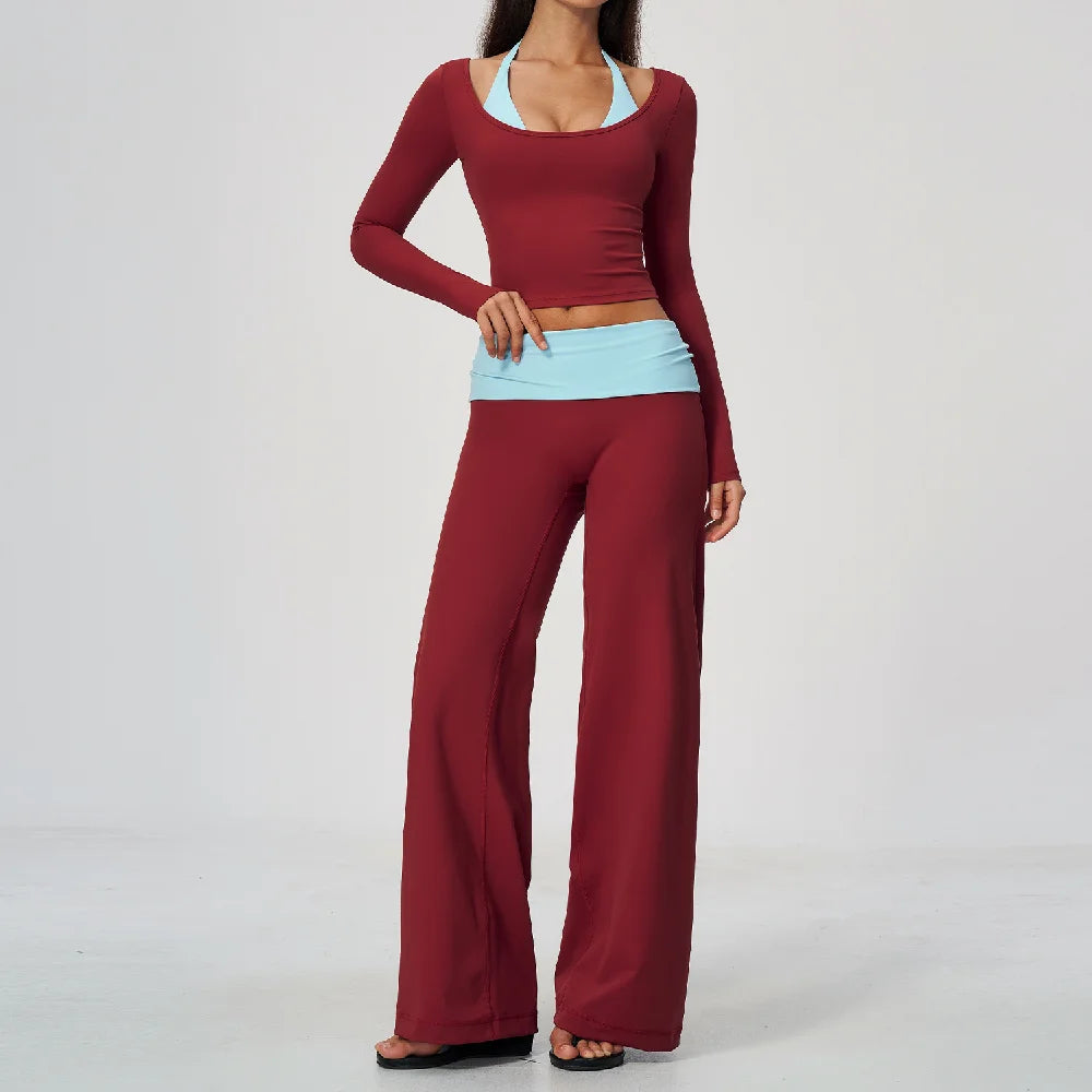 Camila Contrast Color Fitness Suit Tracksuit Two Piece Sets
