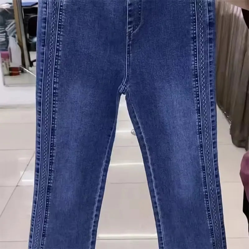 Fashion Women Jeans 2025 New Spring Autumn Korean Wild Elastic Waist Straight Denim