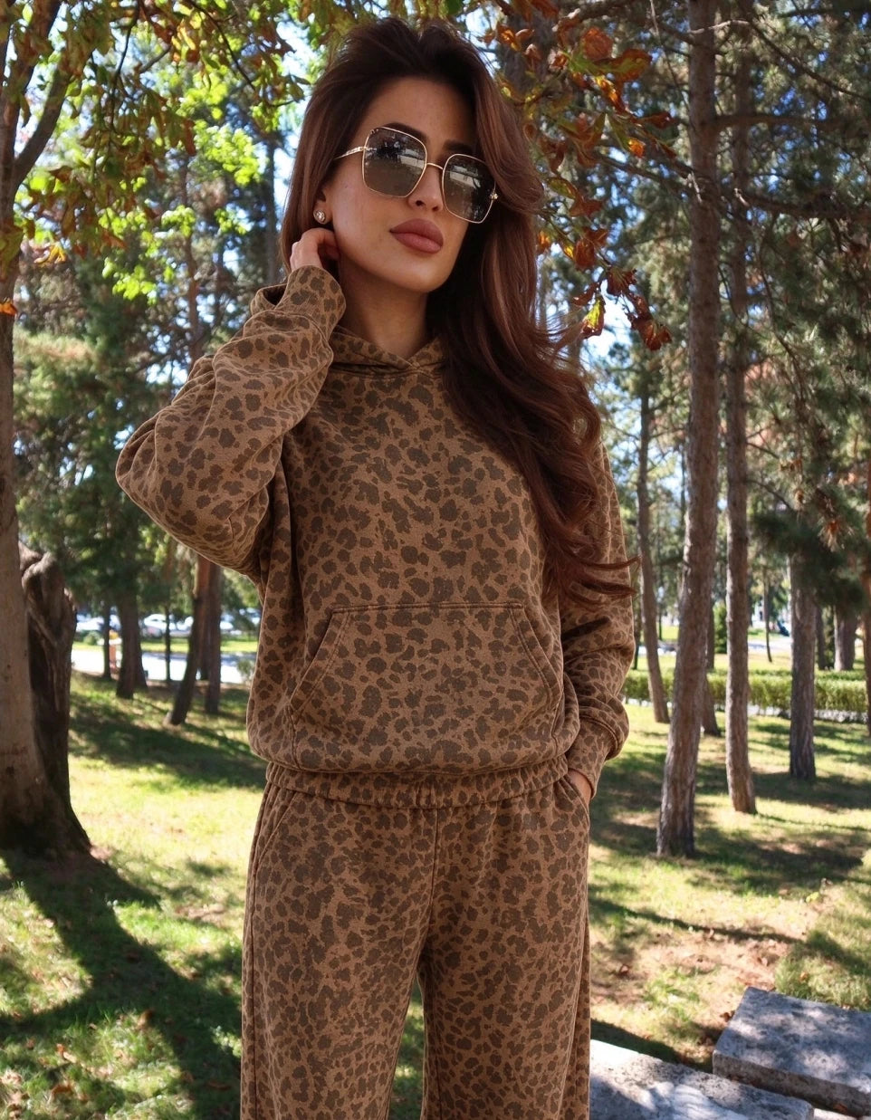 Sanely Women Grey Leopard Print Two Piece Sets