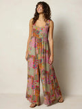 Plus Size Women Boho Floral Jumpsuit 2026 Summer Sleeveless Wide Leg Elastic Waist