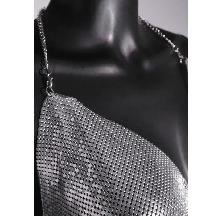 Square Backless Sequin Suspender V-neck Halter Neck Split Dress