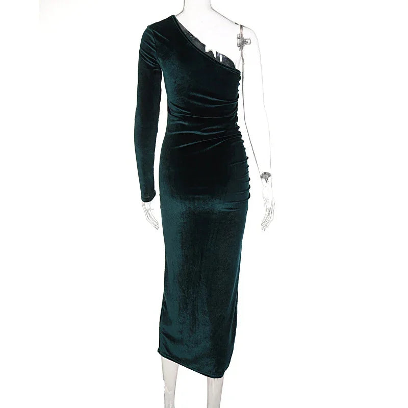 Westerleigh Elegant Long Sleeve Party Evening Velvet Bodycon Split Pencil Midi Dress