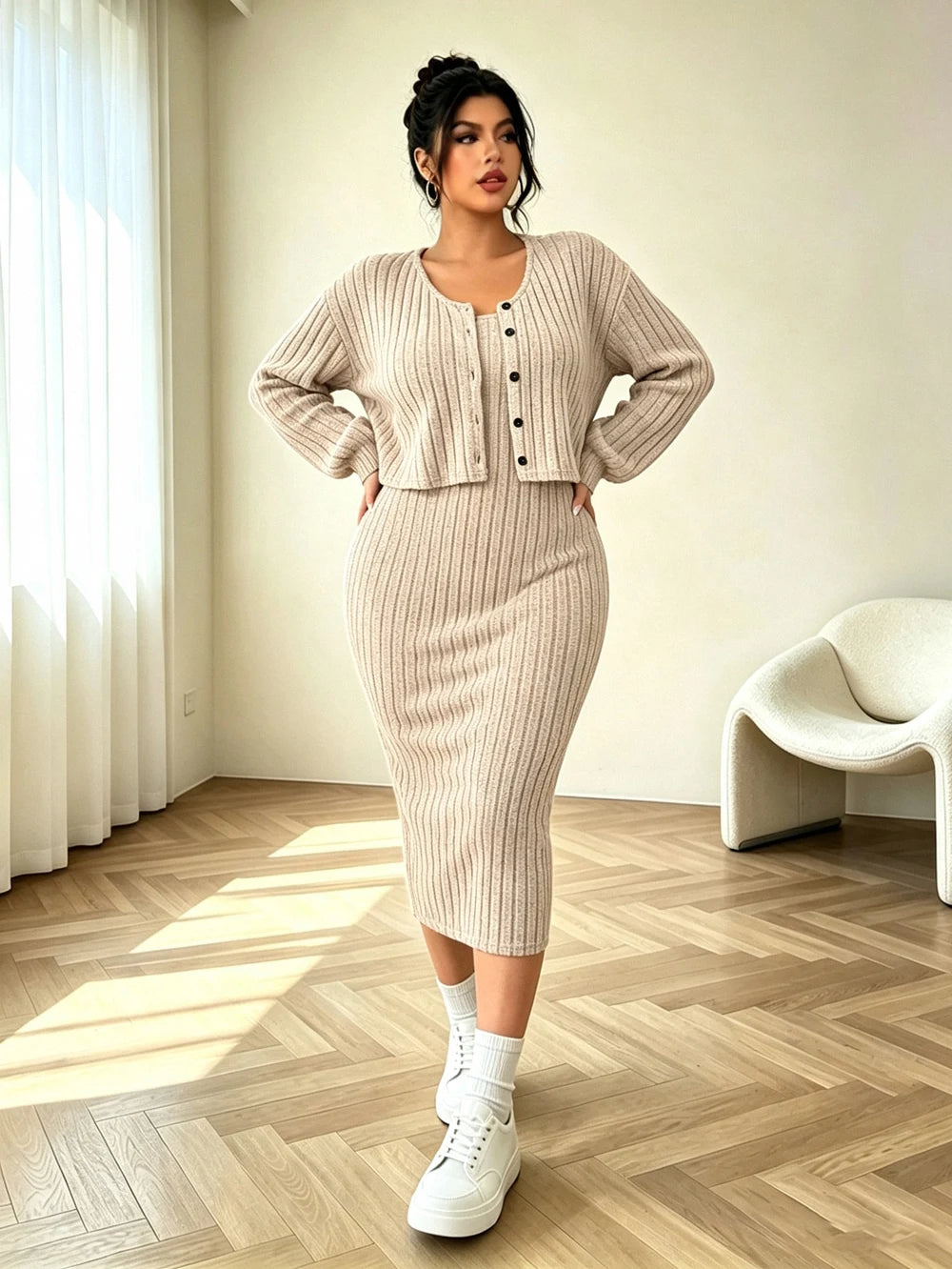 Samantha Plus-size Button-Down Two Piece Sets
