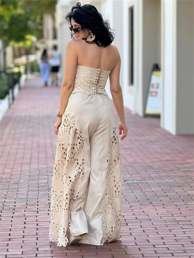 Lyons Trousers Sexy Strapless Lace Up Formal Guest Elegant Matching Set