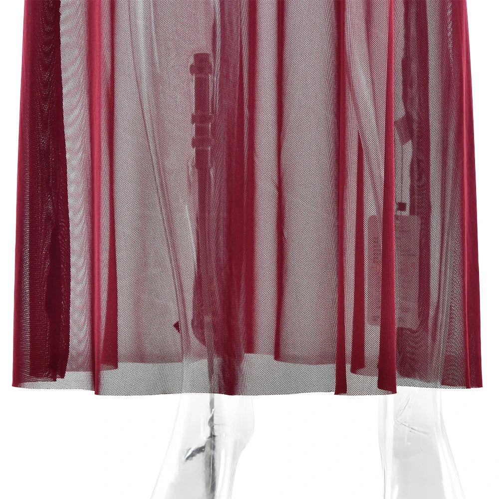 Kenilworth Mesh Patchwork Sheer Sexy Ruched Long Sleeve Bodycon Party Club Maxi Dress
