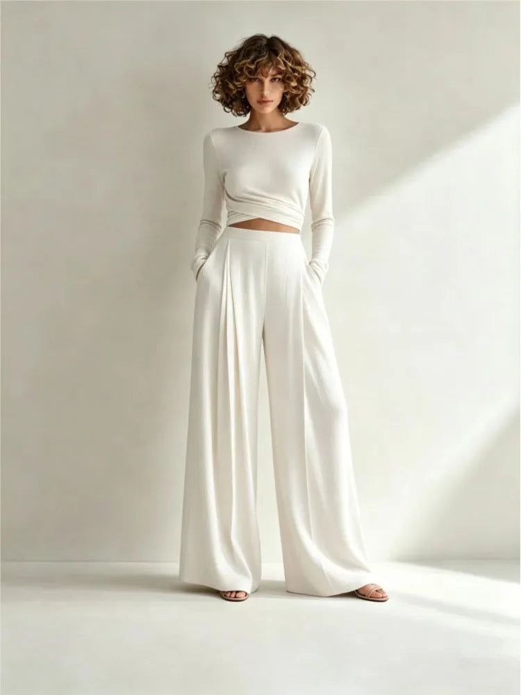 Yandra Long Sleeve Elastic Drawstring Two Piece Sets
