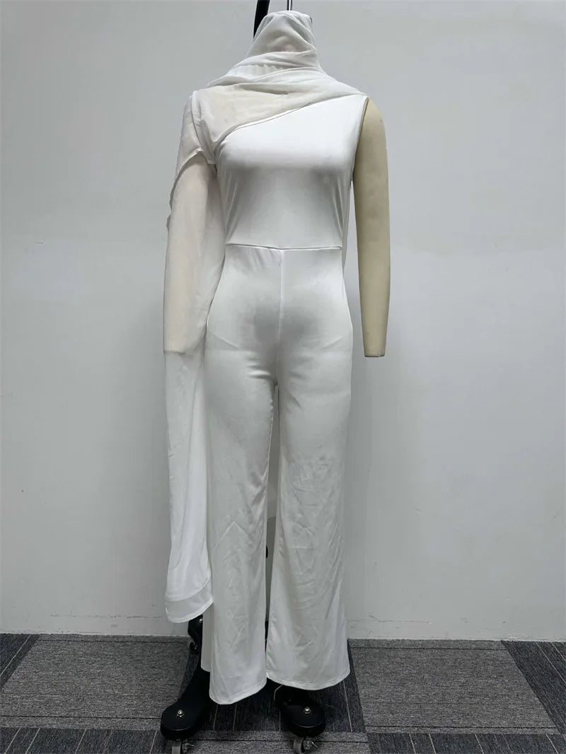 Oldwick Elegant Chiffon One Shoulder Wide Leg Jumpsuit