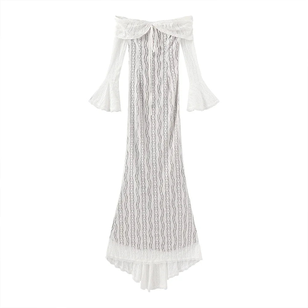 Grafton Suninheart White Evening Long Sleeve Lace Elegant Party Dress