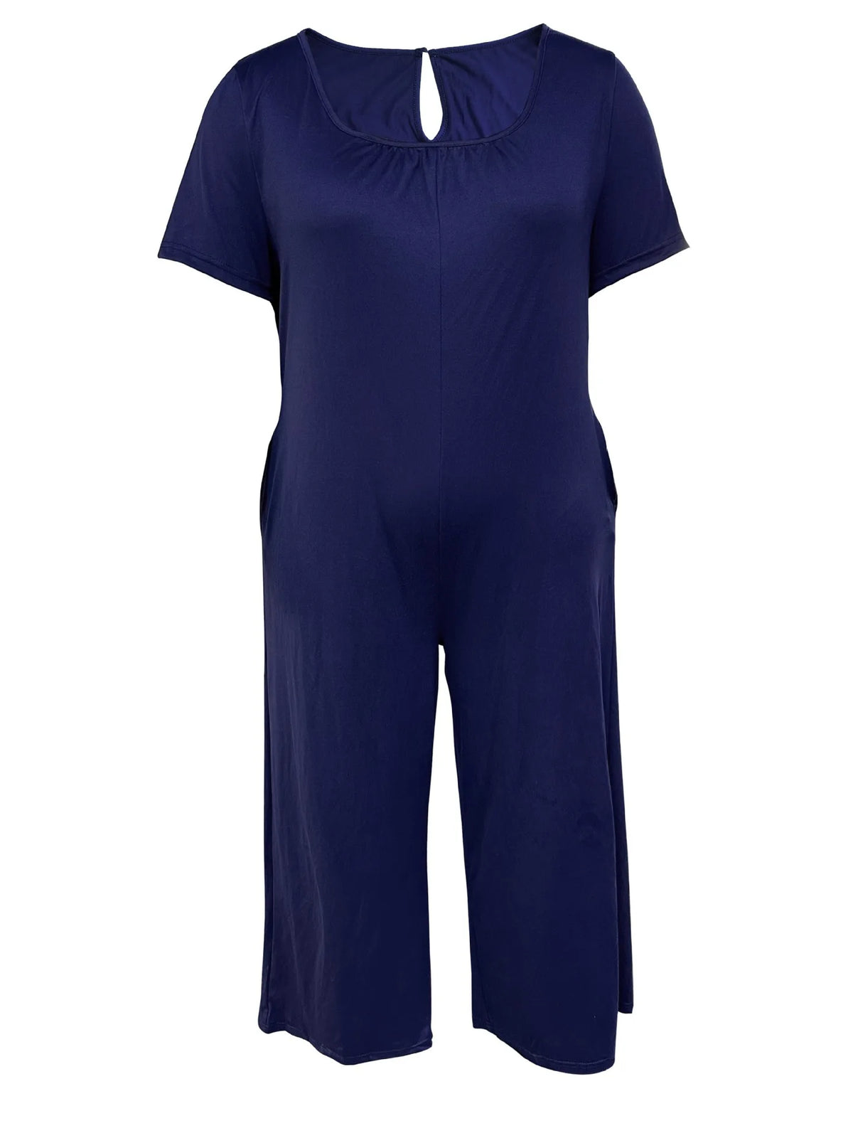 Plus Size Summer Women's Solid Color Jumpsuit with Pockets Casual Fashion